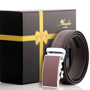 Amedeo Men’s Brown Ratchet Belt – Steel Automatic Buckle | Adjustable 26”–52”